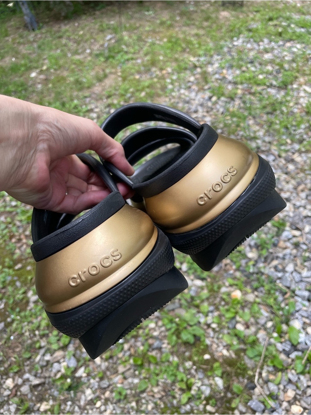 Crocs Mega Crush Black / Gold Platform Sandals Size 9 Woman’s - Picture 5 of 15